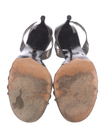 Yves Saint Laurent Leather Crystal Embellishments Slingback Sandals