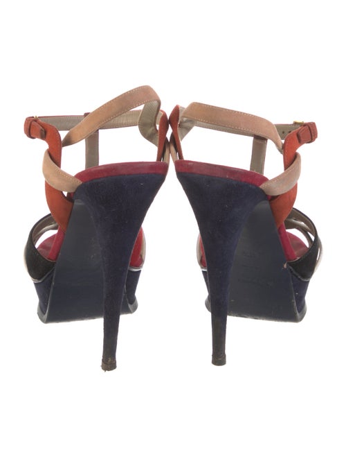 Yves Saint Laurent Suede Colorblock Pattern T-Strap Pumps