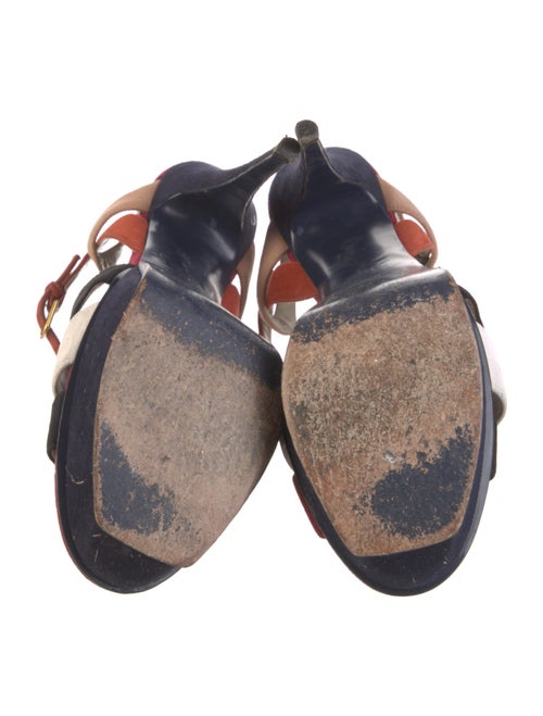 Yves Saint Laurent Suede Colorblock Pattern T-Strap Pumps