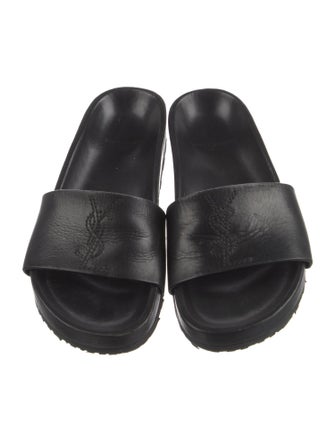 Yves Saint Laurent Leather Embroidered Accent Slides