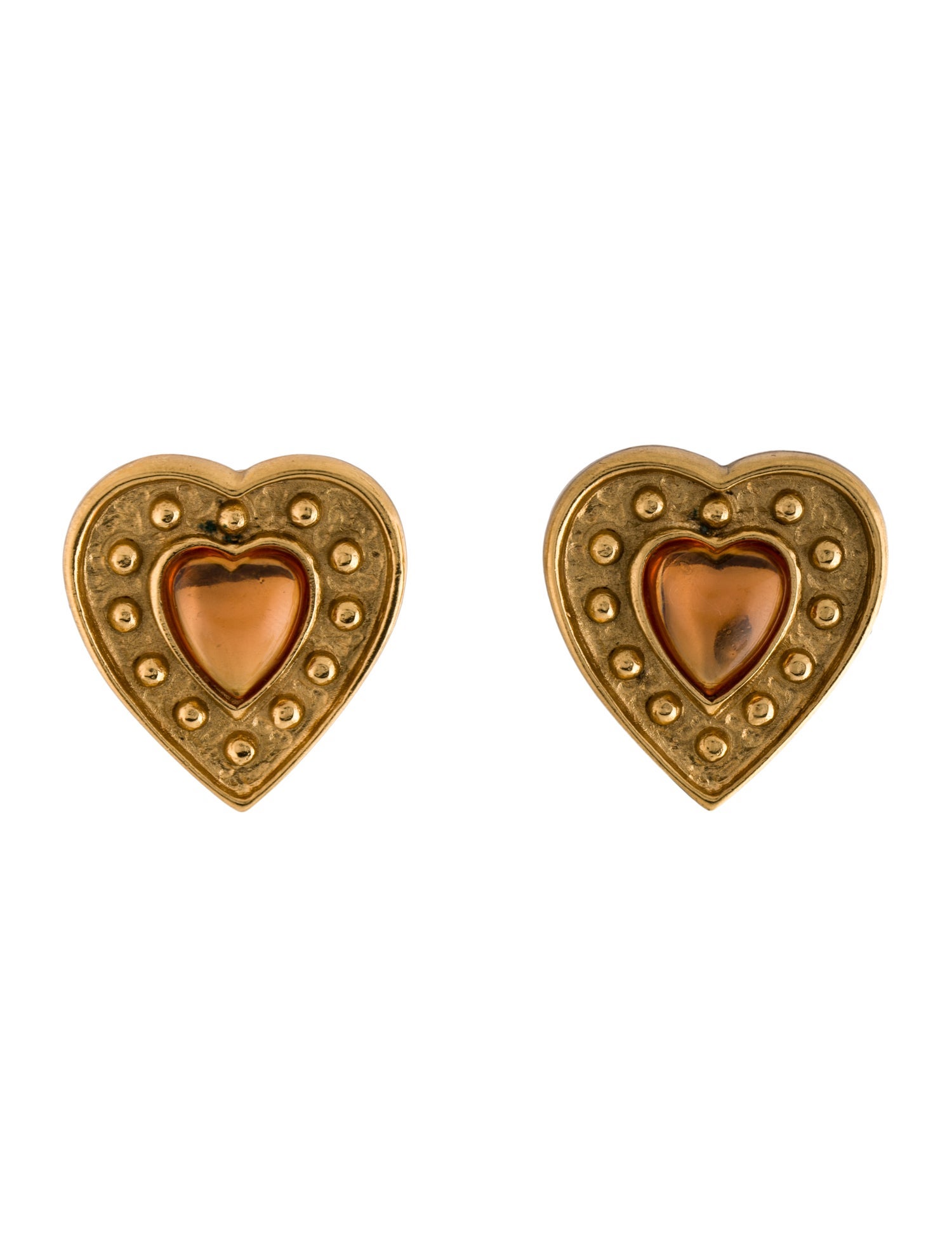 Yves Saint Laurent Resin Textured Heart Clip-On Earrings