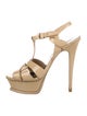 Yves Saint Laurent Patent Leather Cutout Accent T-Strap Sandals