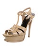 Yves Saint Laurent Patent Leather Cutout Accent T-Strap Sandals