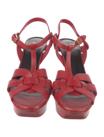 Yves Saint Laurent Leather Braided Accents T-Strap Sandals