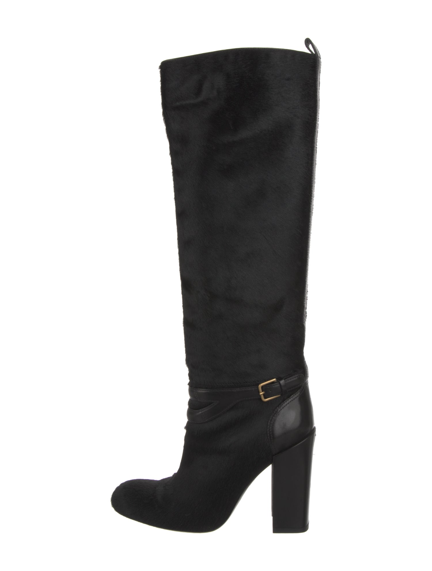 Yves Saint Laurent Ponyhair Leather Trim Embellishment Boots