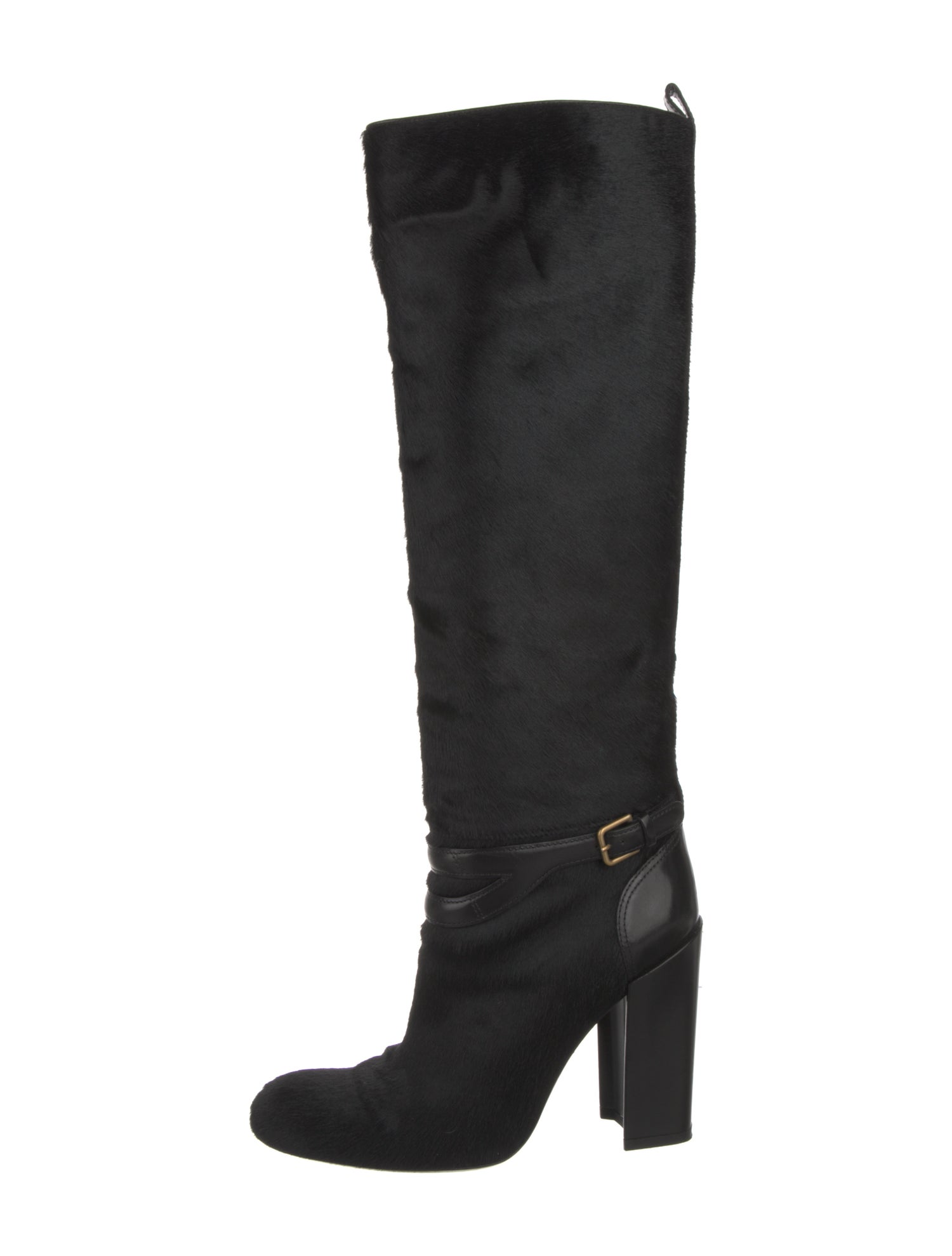 Yves Saint Laurent Ponyhair Leather Trim Embellishment Boots