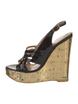 Yves Saint Laurent Patent Leather Colorblock Pattern Slingback Sandals