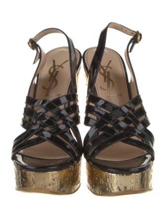 Yves Saint Laurent Patent Leather Colorblock Pattern Slingback Sandals