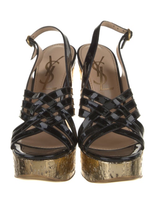 Yves Saint Laurent Patent Leather Colorblock Pattern Slingback Sandals