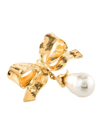 Yves Saint Laurent Faux Pearl Ribbon Brooch Pin