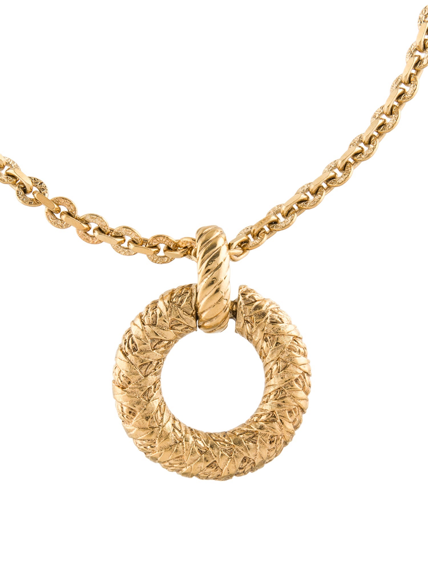 Yves Saint Laurent Vintage Textured Circle Pendant Necklace