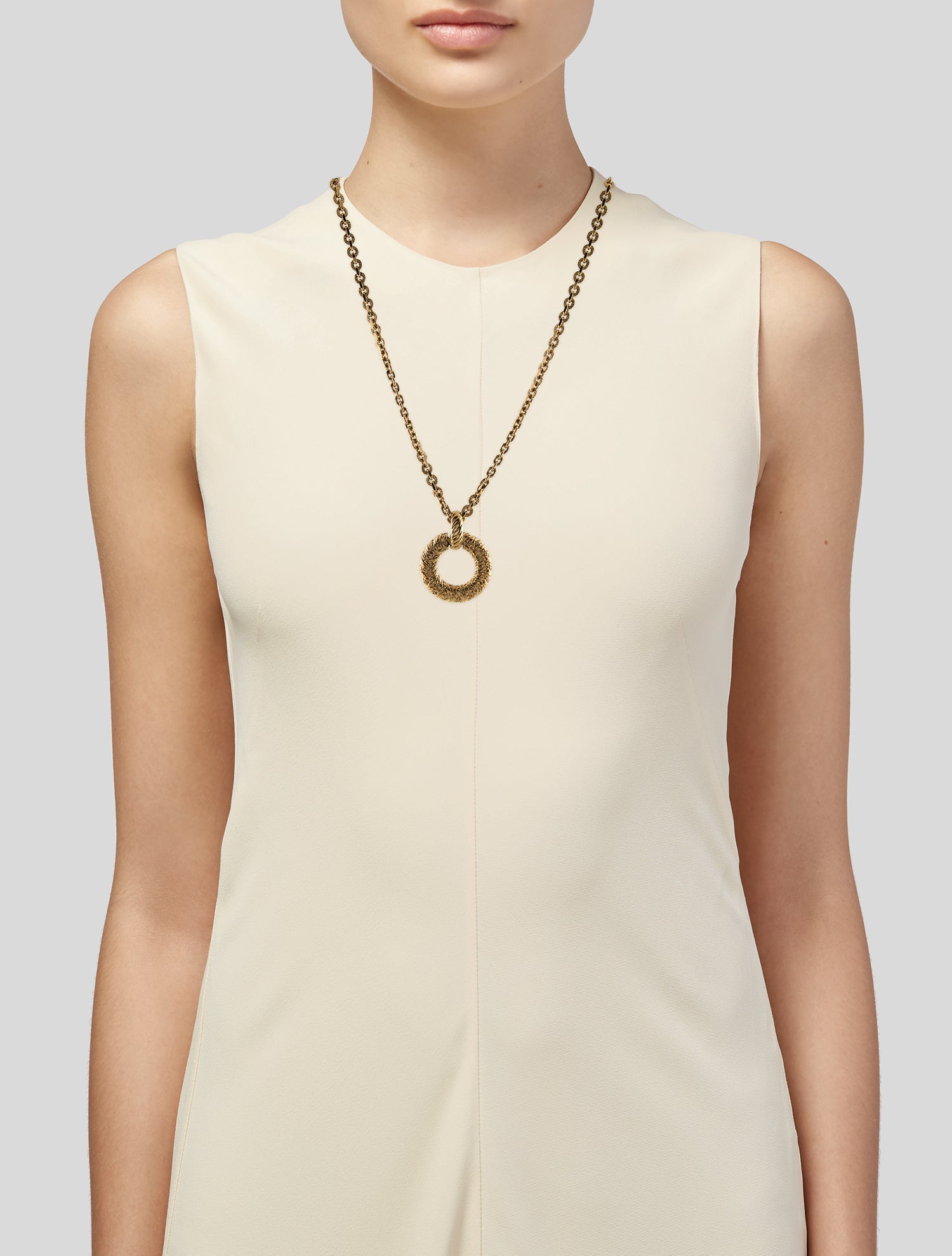 Yves Saint Laurent Vintage Textured Circle Pendant Necklace