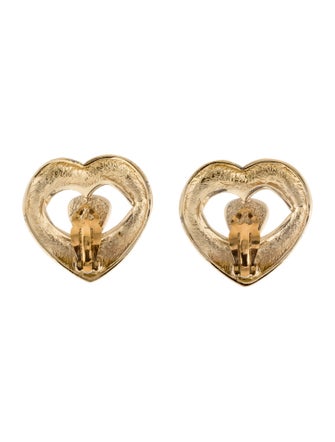 Yves Saint Laurent Crystal Open Heart Clip-On Earrings