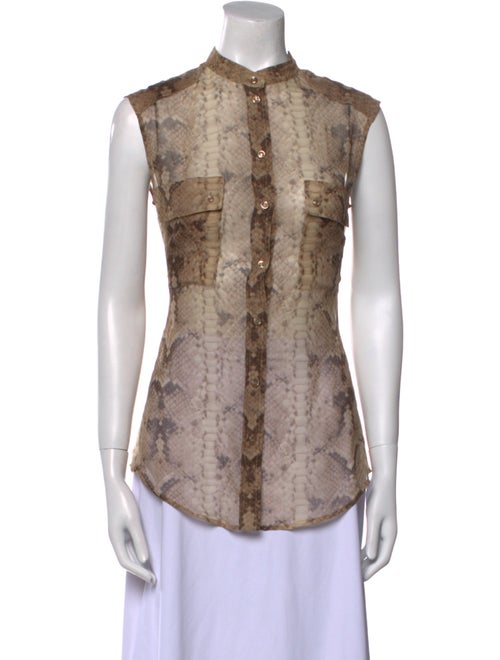 Yves Saint Laurent Silk Animal Print Button-Up Top