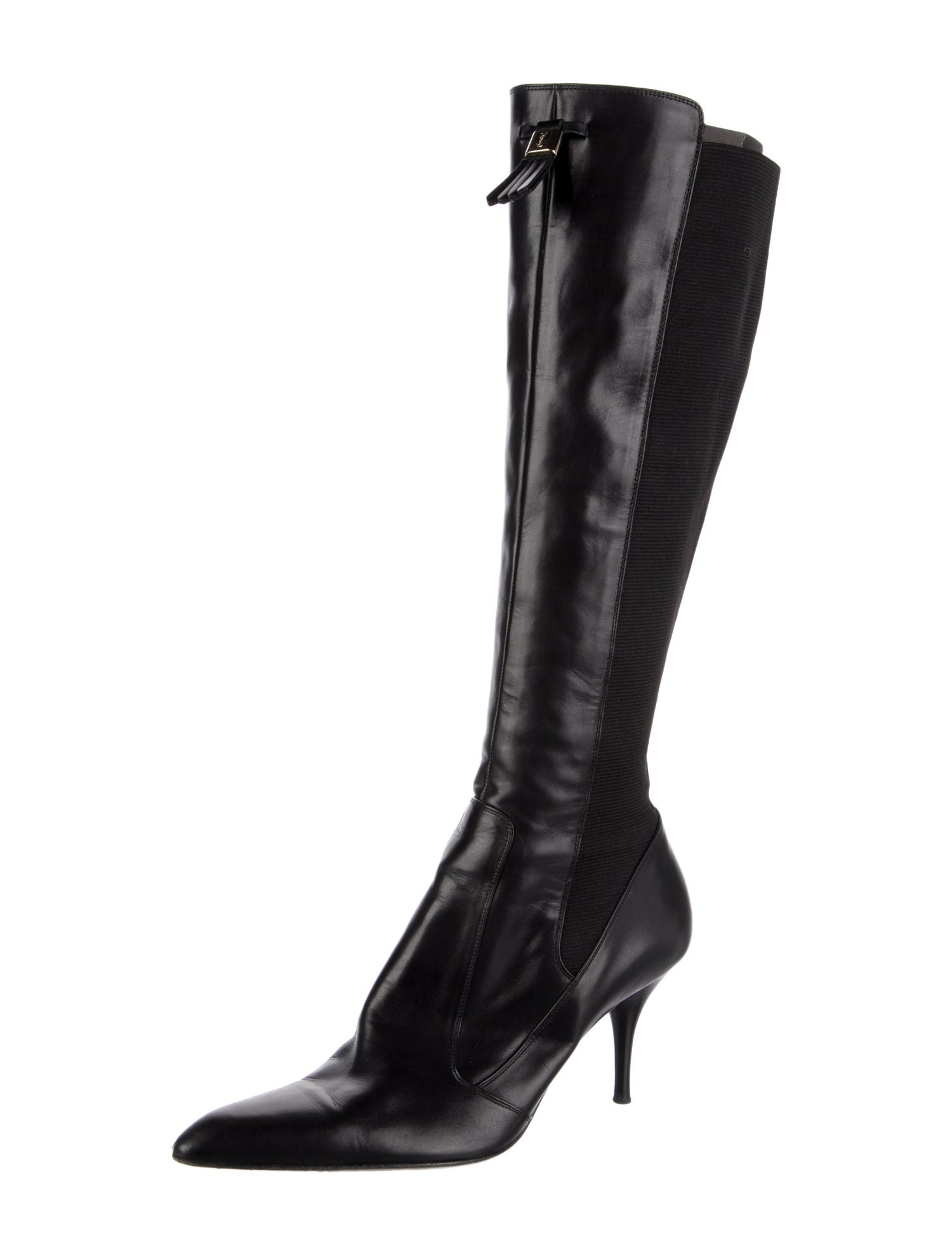 Yves Saint Laurent Leather Tassel Accents Sock Boots