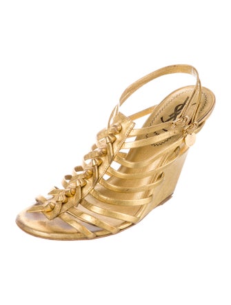 Yves Saint Laurent Rive Gauche Leather Bow Accents Gladiator Sandals