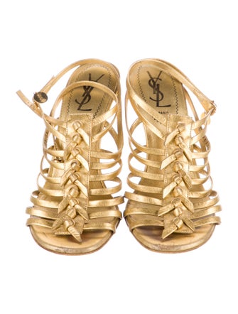 Yves Saint Laurent Rive Gauche Leather Bow Accents Gladiator Sandals