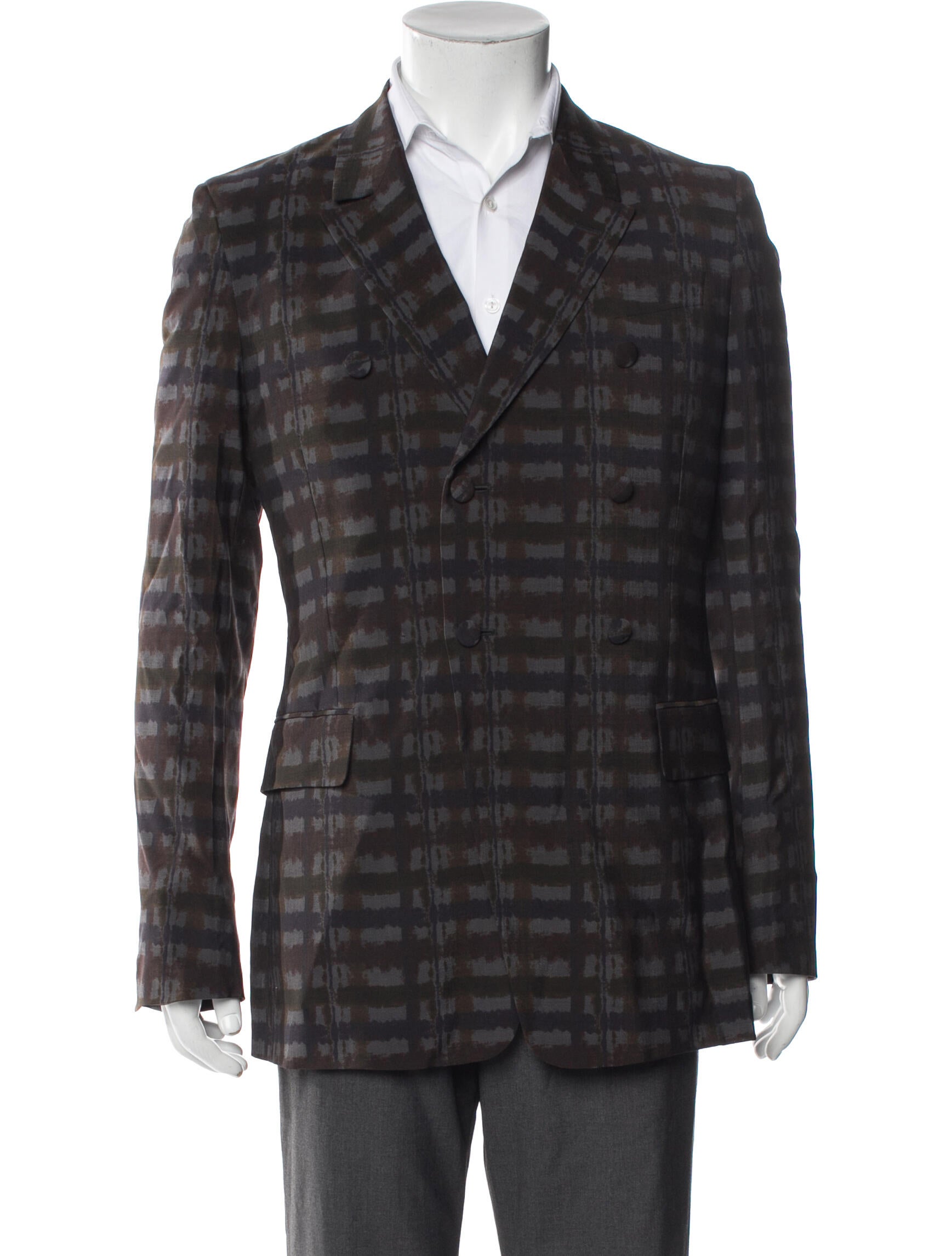 Yves Saint Laurent Wool Plaid Print Blazer