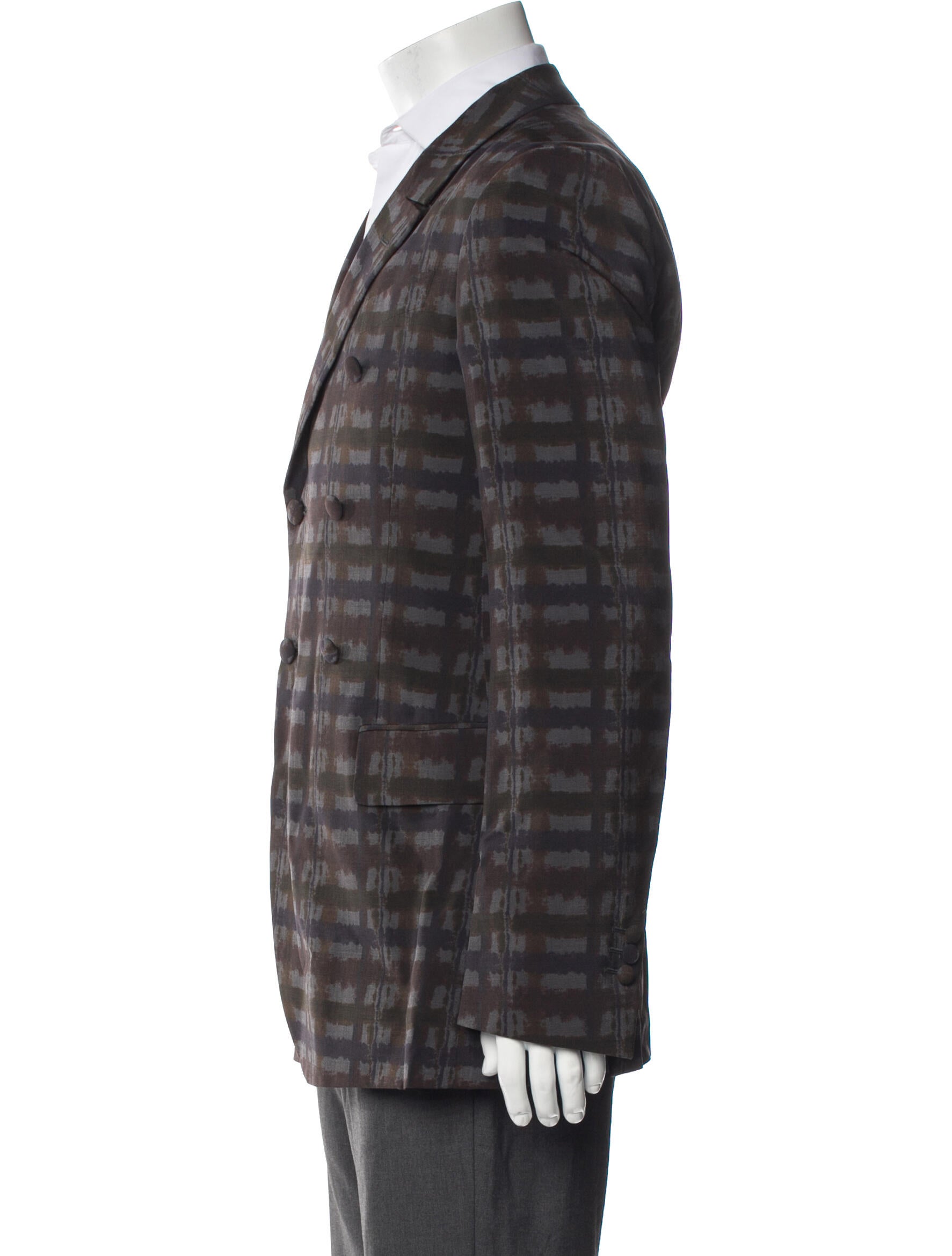 Yves Saint Laurent Wool Plaid Print Blazer