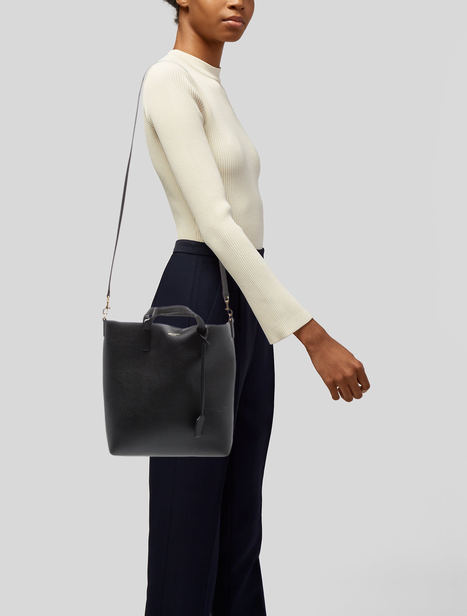 Saint Laurent Leather Bucket Bag North South