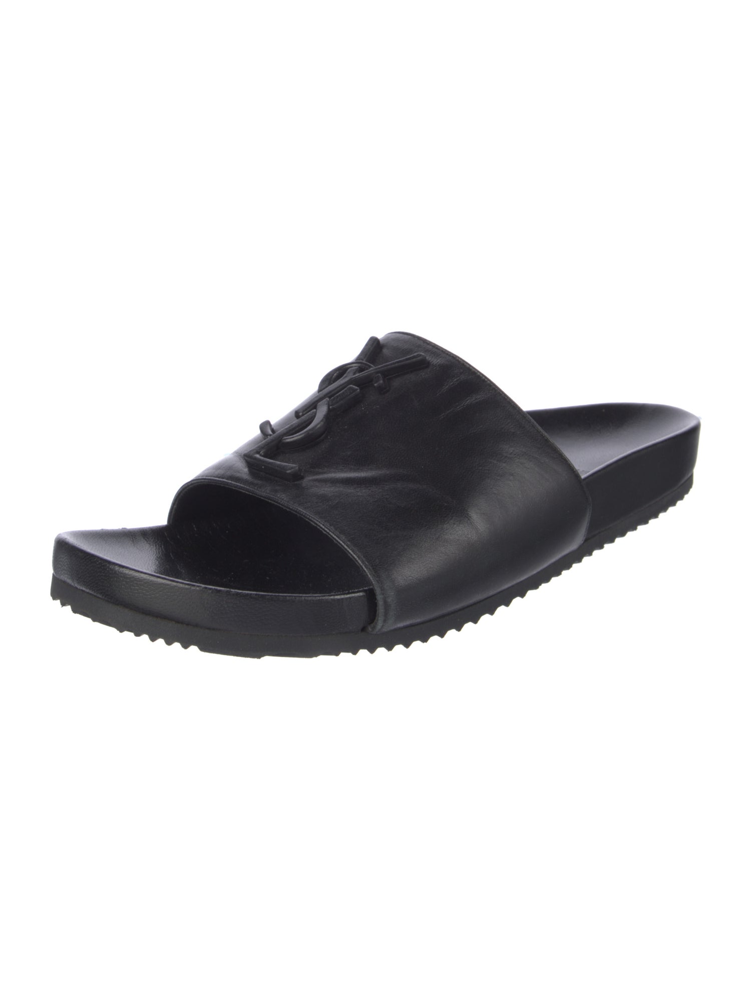 Yves Saint Laurent Signature Logo Leather Slides