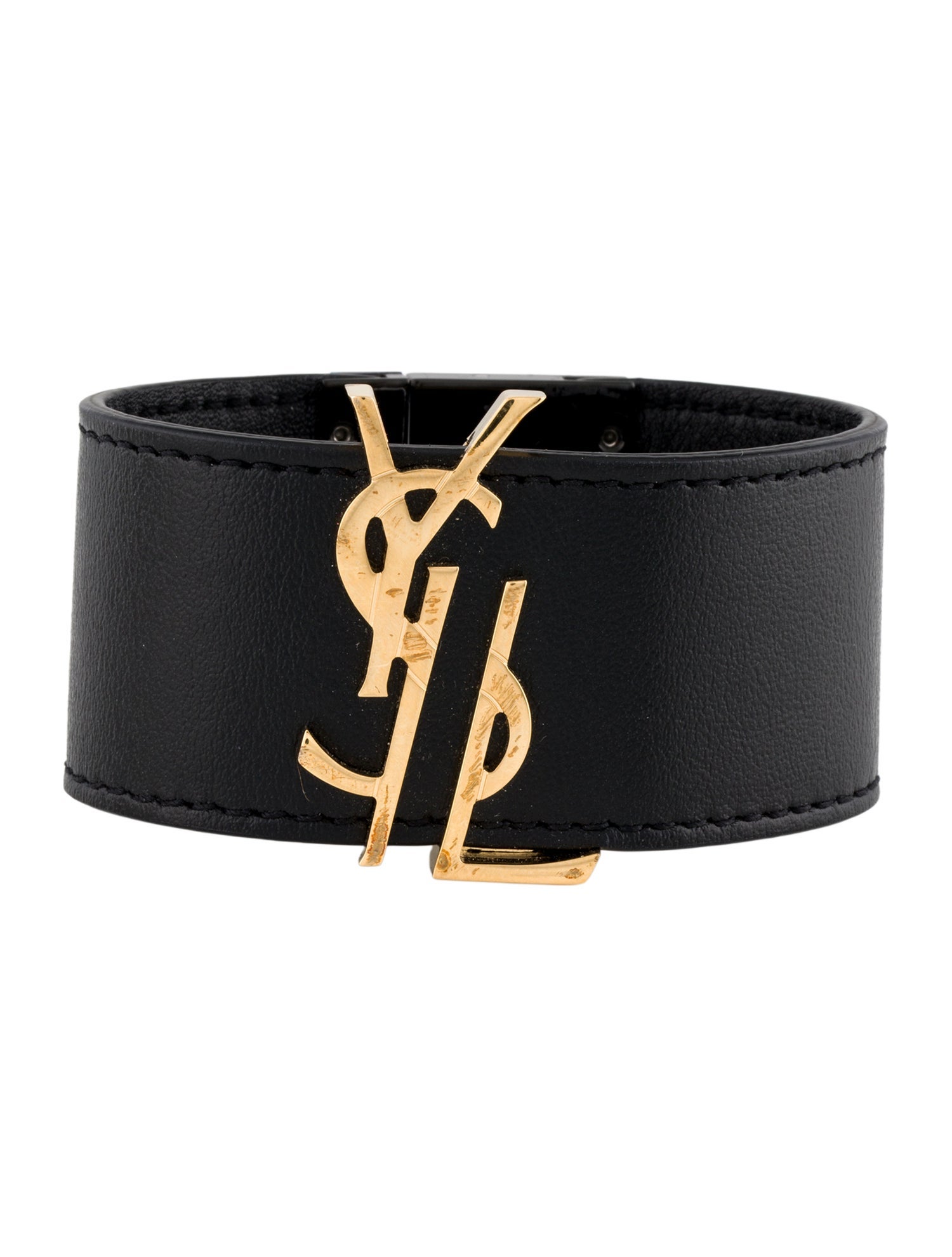 Yves Saint Laurent Leather Wide YSL Wrap Bracelet
