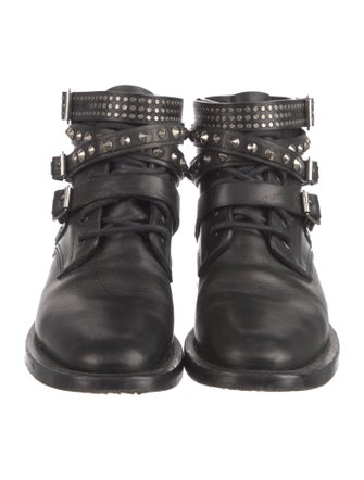 Saint Laurent Leather Studded Accents Combat Boots
