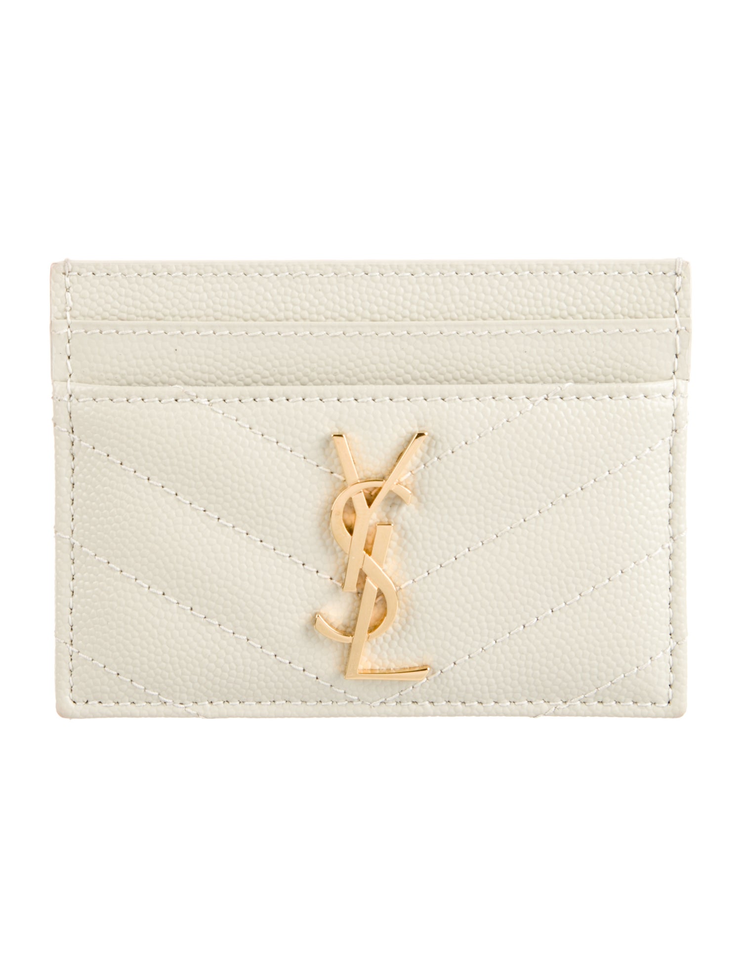 Yves Saint Laurent Signature Logo Leather Card Holder