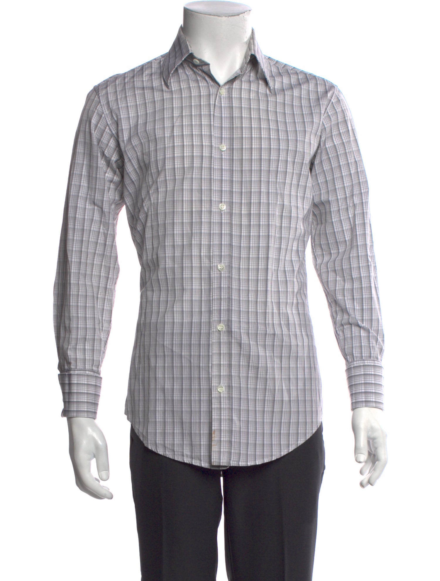 Yves Saint Laurent Rive Gauche Vintage Plaid Print Dress Shirt