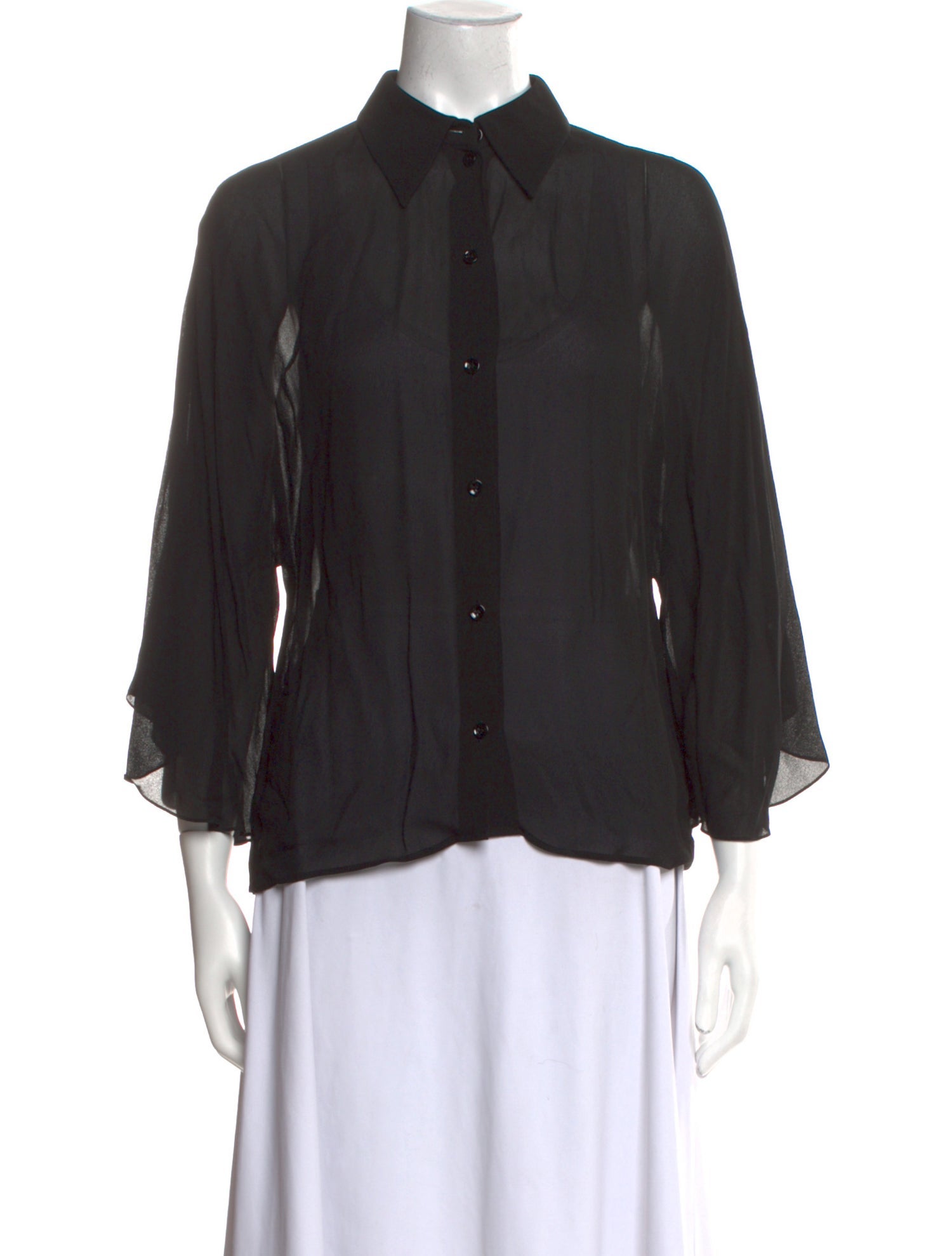 Saint Laurent Three-Quarter Sleeve Button-Up Top