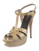 Yves Saint Laurent Patent Leather Cutout Accent T-Strap Sandals