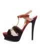 Yves Saint Laurent Suede Colorblock Pattern T-Strap Sandals