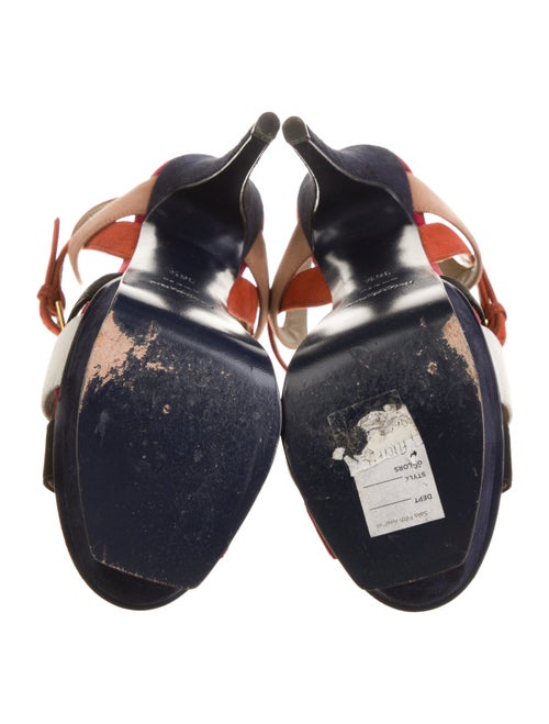 Yves Saint Laurent Suede Colorblock Pattern T-Strap Sandals