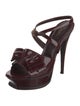 Yves Saint Laurent Patent Leather Bow Accents Slingback Sandals