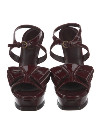 Yves Saint Laurent Patent Leather Bow Accents Slingback Sandals