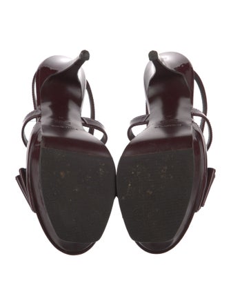 Yves Saint Laurent Patent Leather Bow Accents Slingback Sandals
