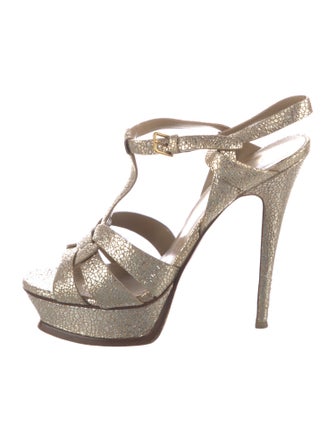 Yves Saint Laurent Embossed Leather T-Strap Sandals