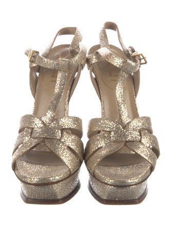 Yves Saint Laurent Embossed Leather T-Strap Sandals