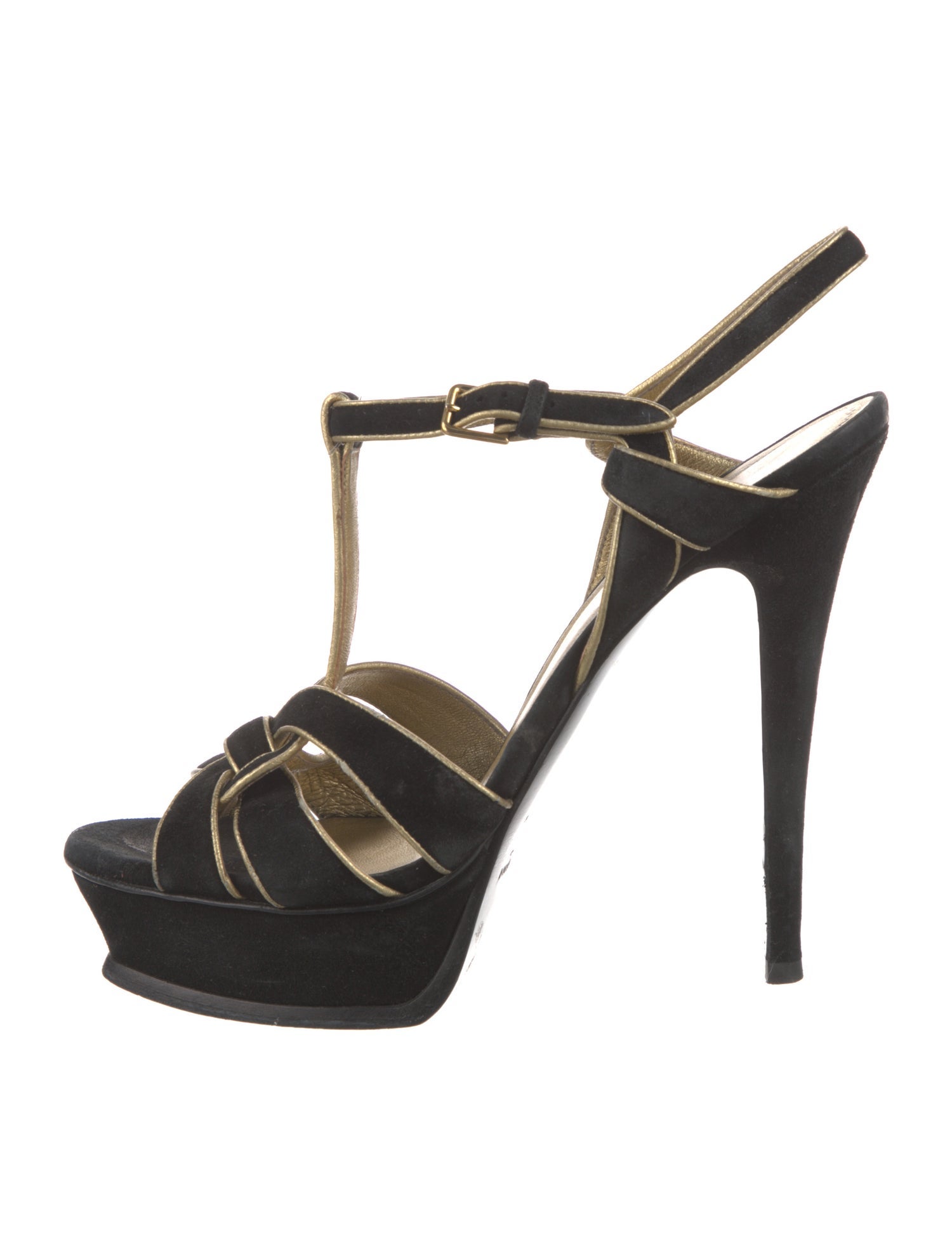 Yves Saint Laurent Suede Leather Trim Embellishment T-Strap Pumps