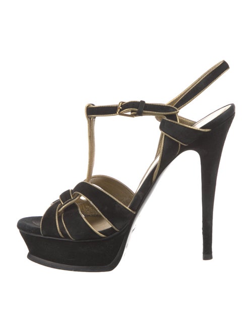Yves Saint Laurent Suede Leather Trim Embellishment T-Strap Pumps