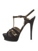 Yves Saint Laurent Suede Leather Trim Embellishment T-Strap Pumps