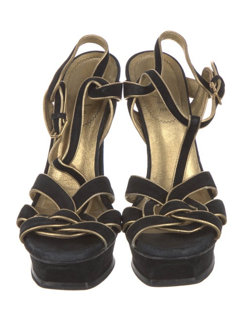 Yves Saint Laurent Suede Leather Trim Embellishment T-Strap Pumps