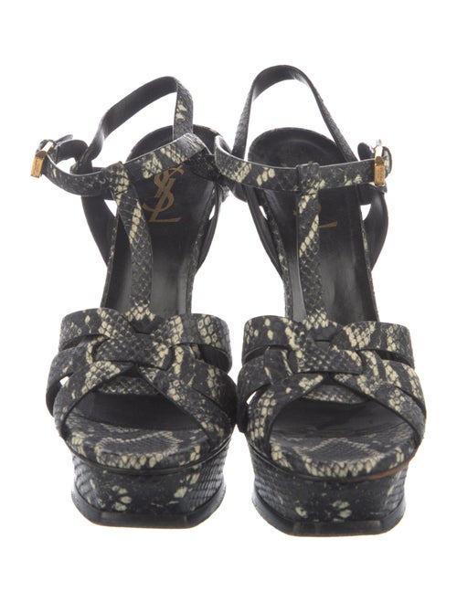 Yves Saint Laurent Leather Animal Print T-Strap Sandals