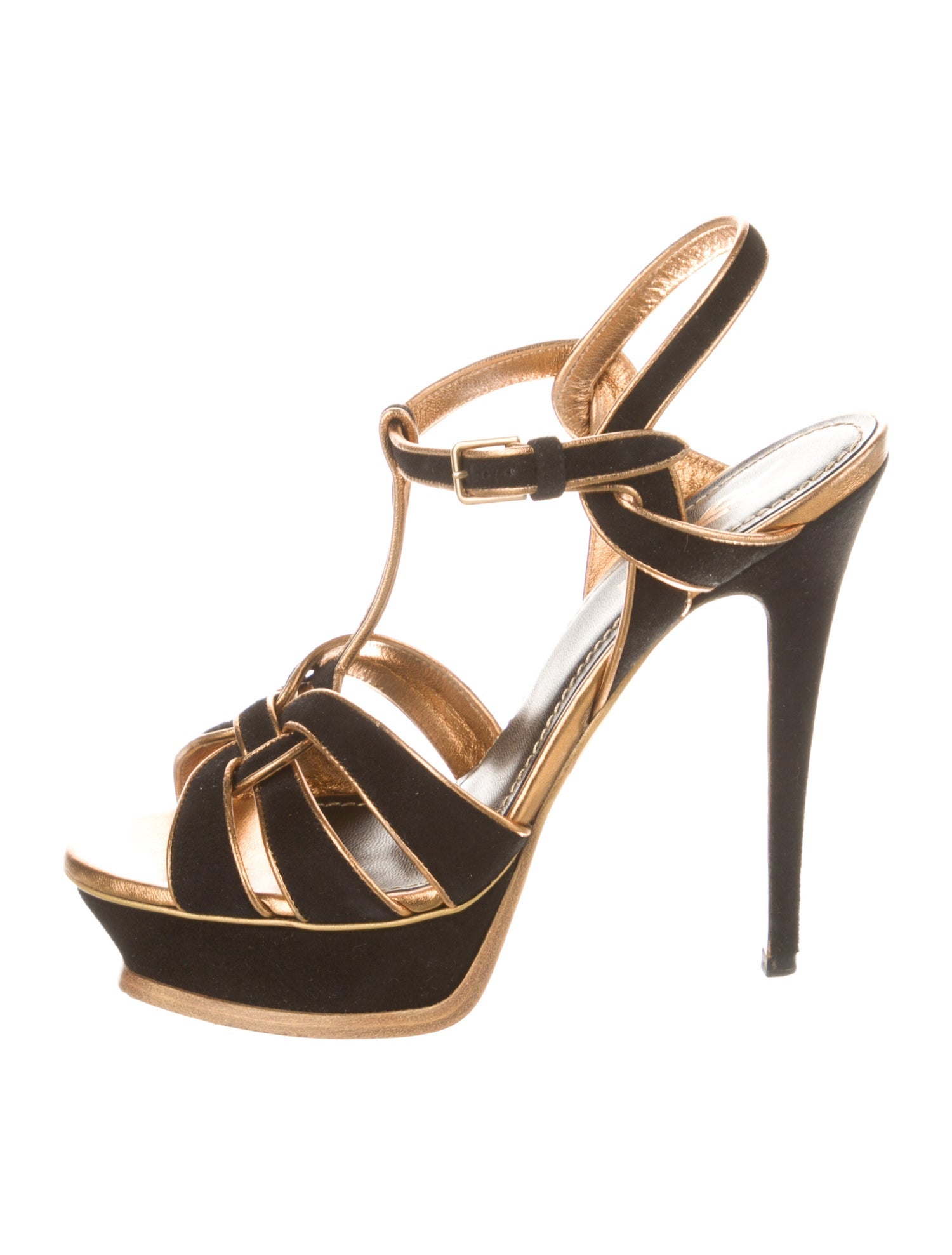 Yves Saint Laurent Suede Cutout Accent T-Strap Sandals