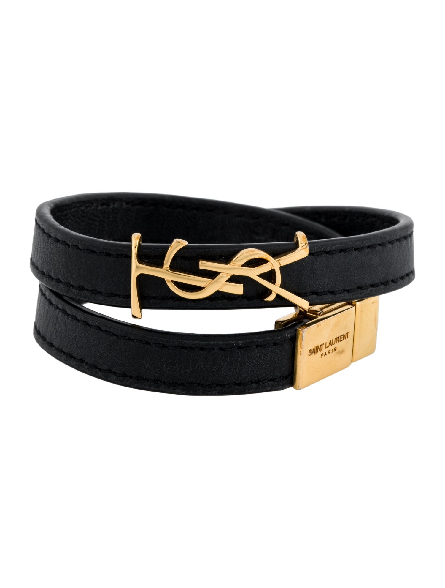 Yves Saint Laurent Leather Logo Double Wrap Bracelet