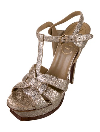 Yves Saint Laurent Leather Cutout Accent T-Strap Sandals