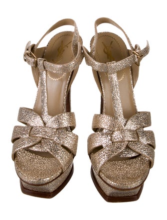 Yves Saint Laurent Leather Cutout Accent T-Strap Sandals