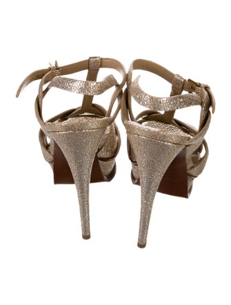Yves Saint Laurent Leather Cutout Accent T-Strap Sandals