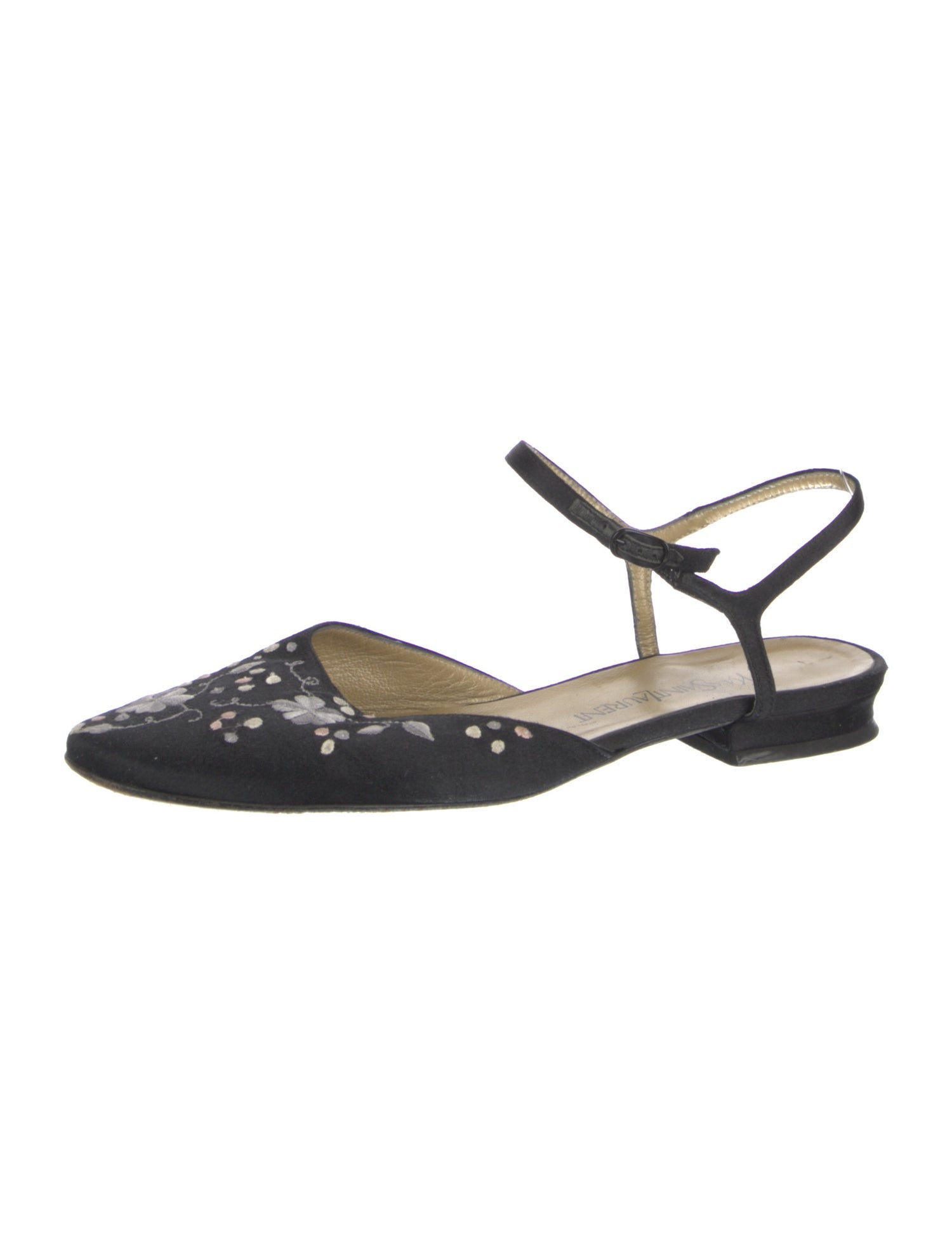 Yves Saint Laurent Satin Embroidered Accent Slingback Flats