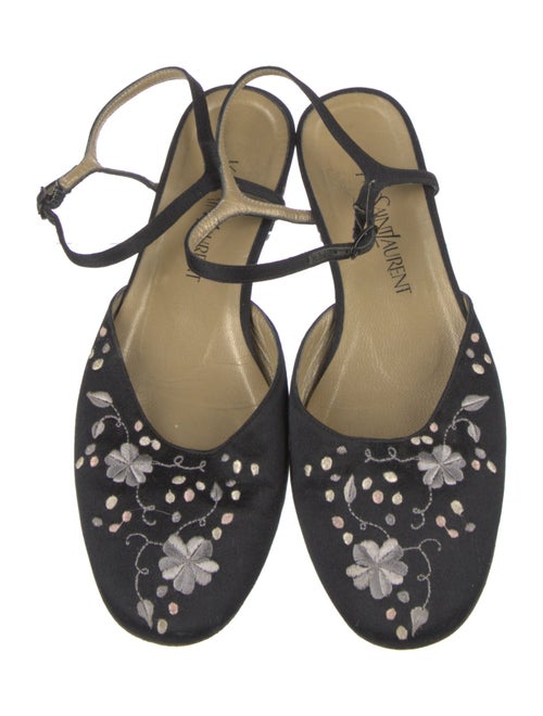 Yves Saint Laurent Satin Embroidered Accent Slingback Flats